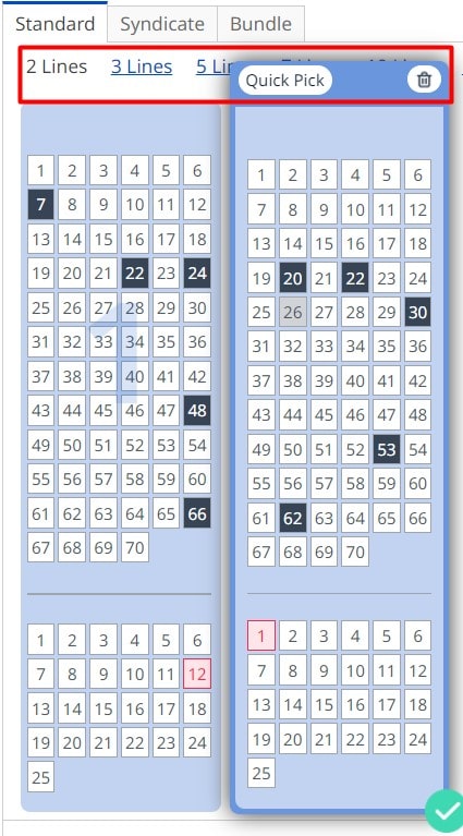 table lotto number selection