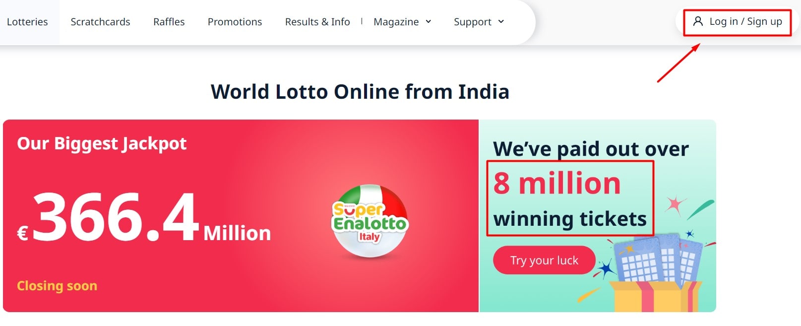 Register an account on the lottery site